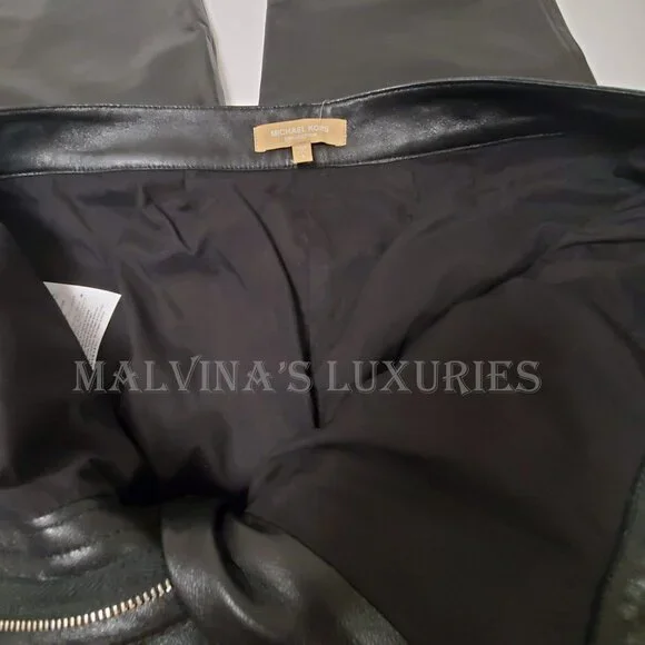 MICHAEL KORS COLLECTION PANTS BLACK LEATHER STRAIGHT LEG PANELED sz 4